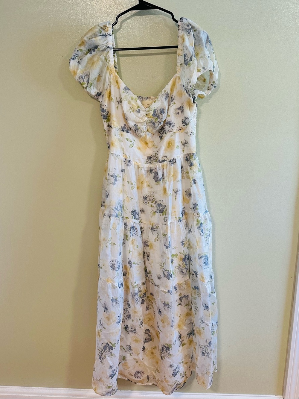 NWT Melloday Floral Puff Sleeve Smocked Midi Dress Size L
